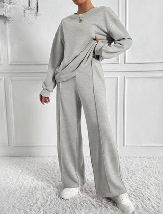 Casual Long Sleeve Sweatshirt and High Waist Pants Set