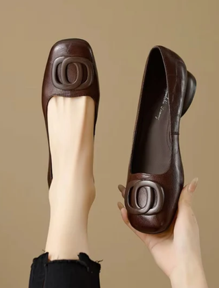 Square-Toe Vegan Leather Ballet Flats