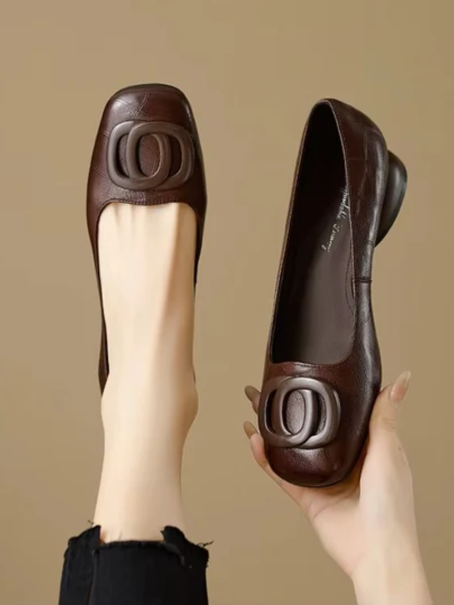 Square-Toe Vegan Leather Ballet Flats
