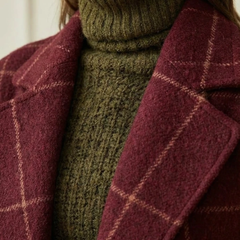 Plaid Wool-Blend Long Coat
