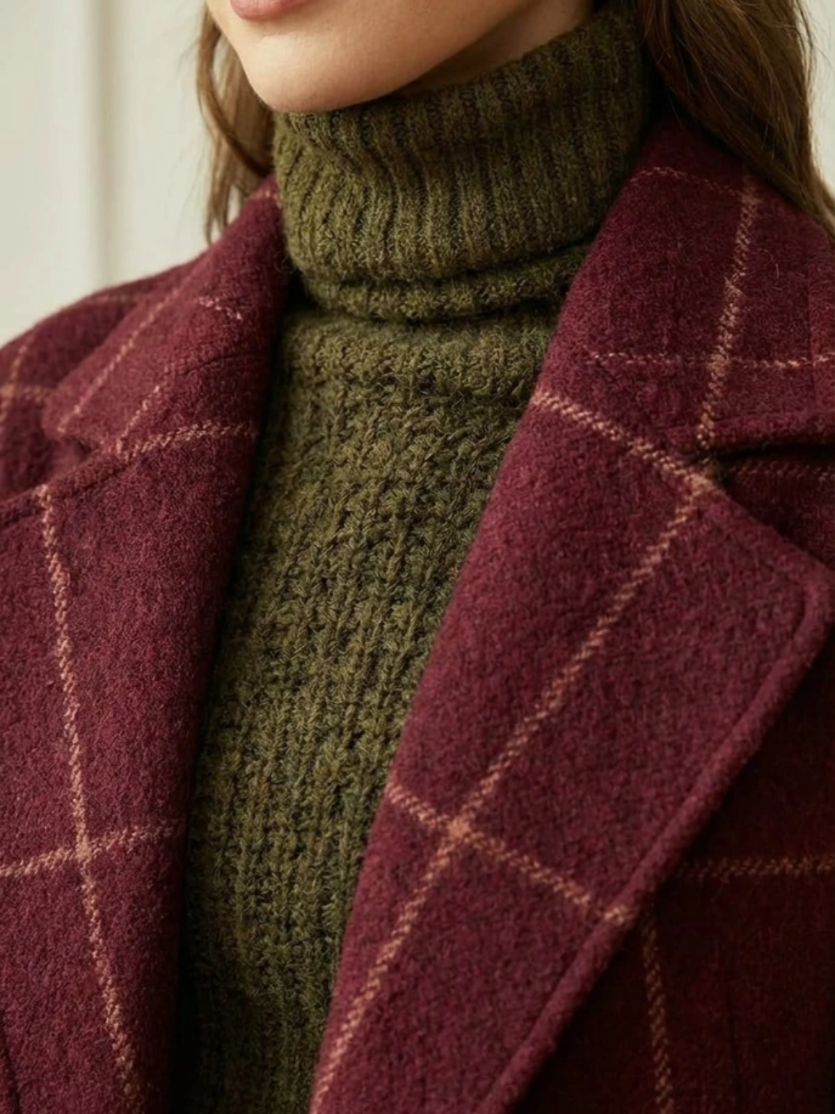 Plaid Wool-Blend Long Coat
