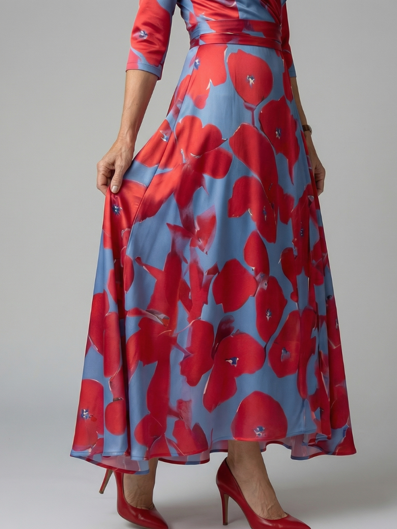 Natalie | Wrap-Neckline Midi Dress with 3/4 Sleeves