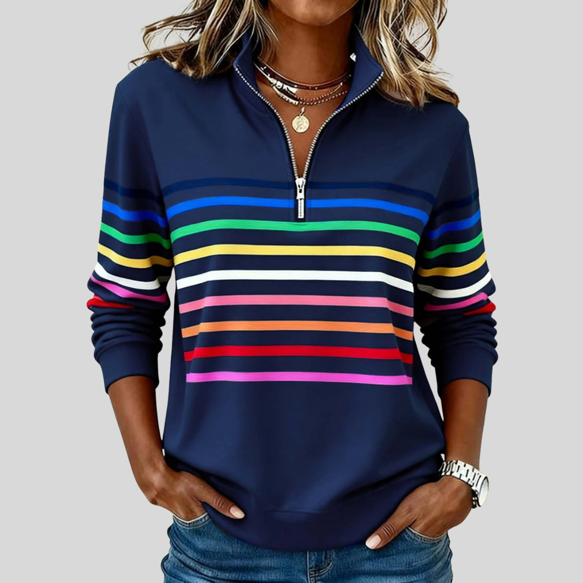 Colourful Striped Quarter-Zip Sweatshirt