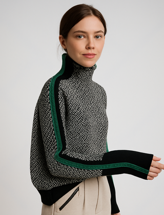 Elegant Contrast Turtleneck Sweater