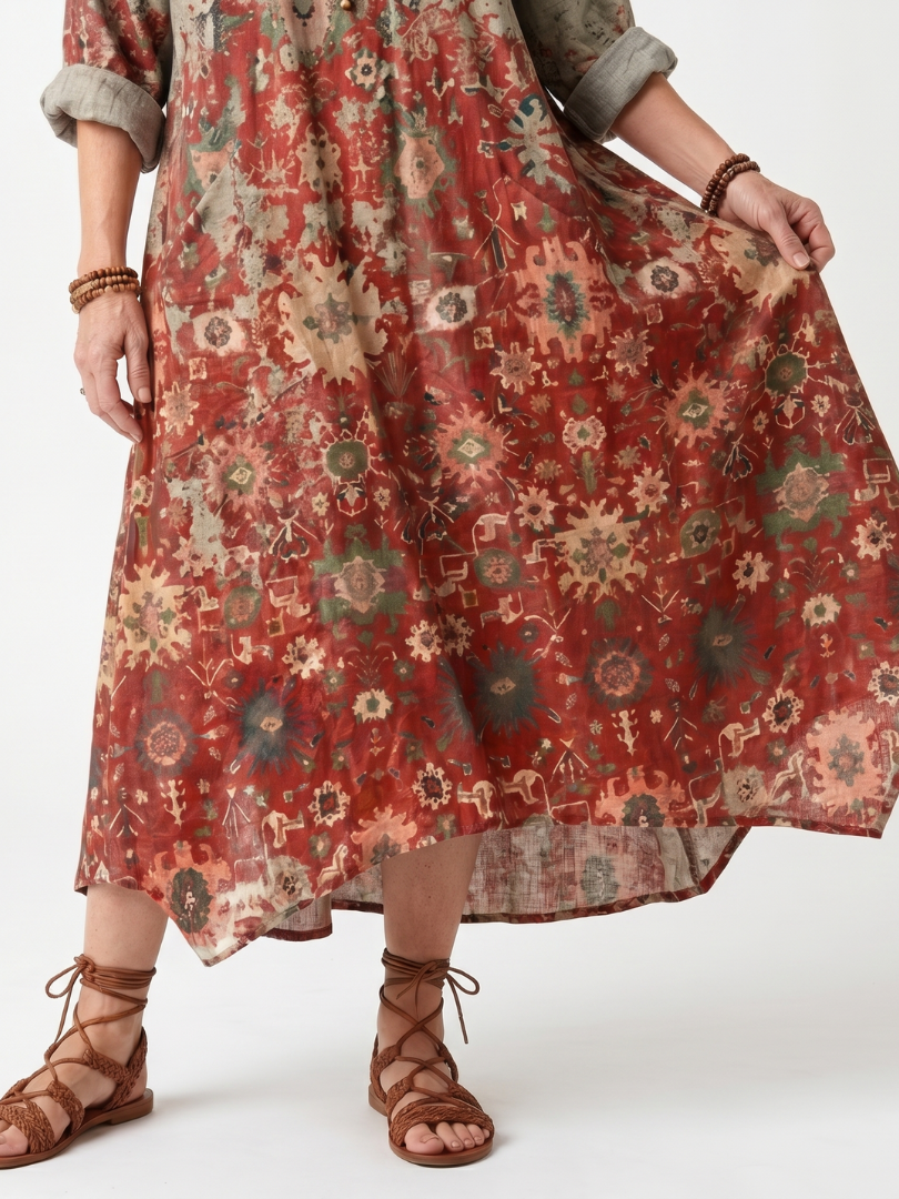 Julia | Mixed-Print Midi Dress with Pockets