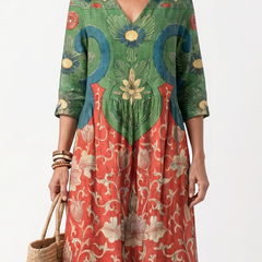 Hannah | Mixed-Print Midi Dress