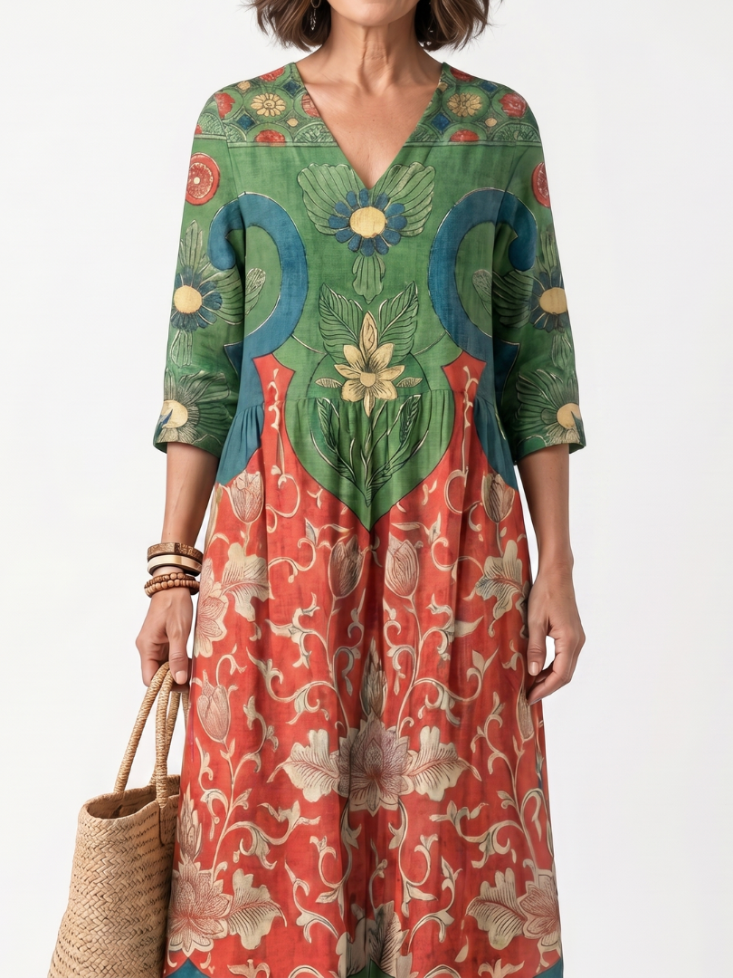 Hannah | Mixed-Print Midi Dress