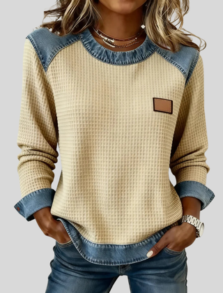 Patchwork Design Waffle Sweatshirt