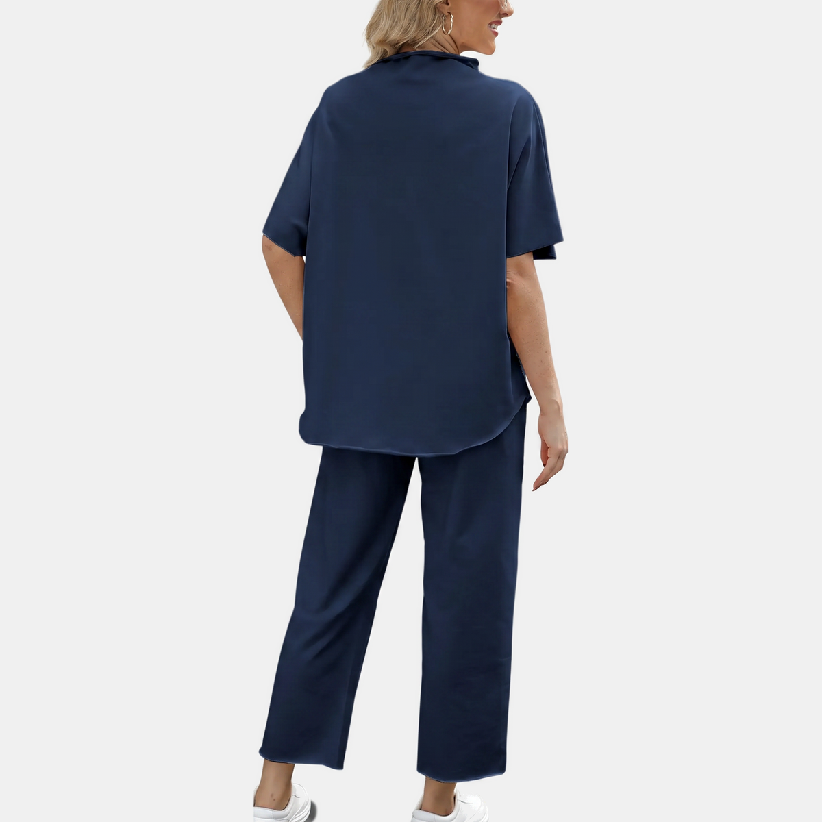 Mock Neck Lounge Set Wide Leg Cropped Pants