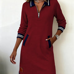 Casual Long Sleeve Dress with Zip Closure
