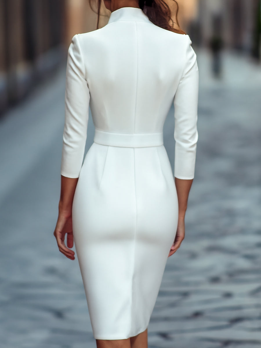 Tivara | Belted Sheath Dress with Mandarin Collar