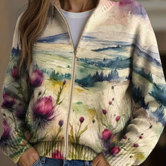 Scottish Thistle Landscape Zip Cardigan