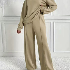 Casual Long Sleeve Sweatshirt and High Waist Pants Set
