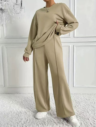 Casual Long Sleeve Sweatshirt and High Waist Pants Set