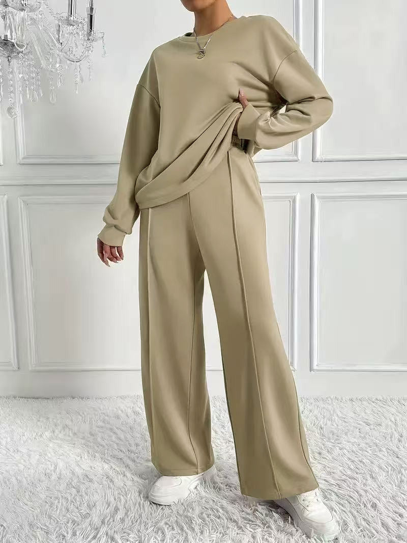 Casual Long Sleeve Sweatshirt and High Waist Pants Set