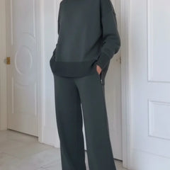 de Dos Piezas con Cuello Alto y Cremallera, Pantalones Rectos