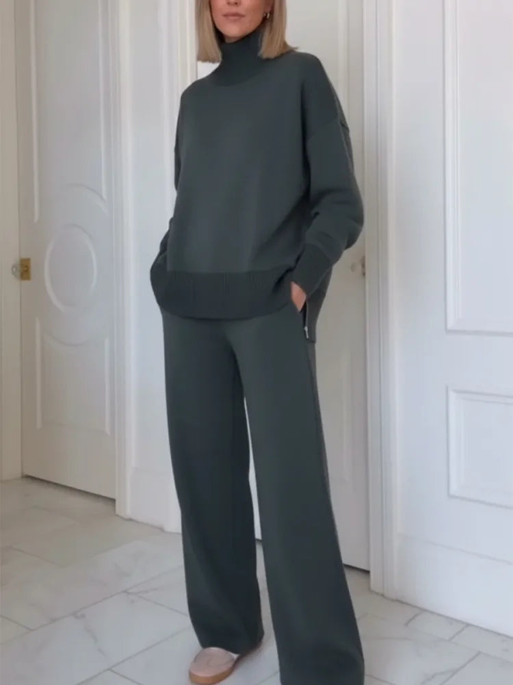 de Dos Piezas con Cuello Alto y Cremallera, Pantalones Rectos