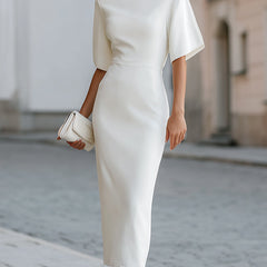 Adele | Midi Dress with Boat Neckline and Short Sleeves