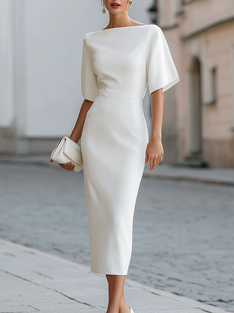Adele | Midi Dress with Boat Neckline and Short Sleeves