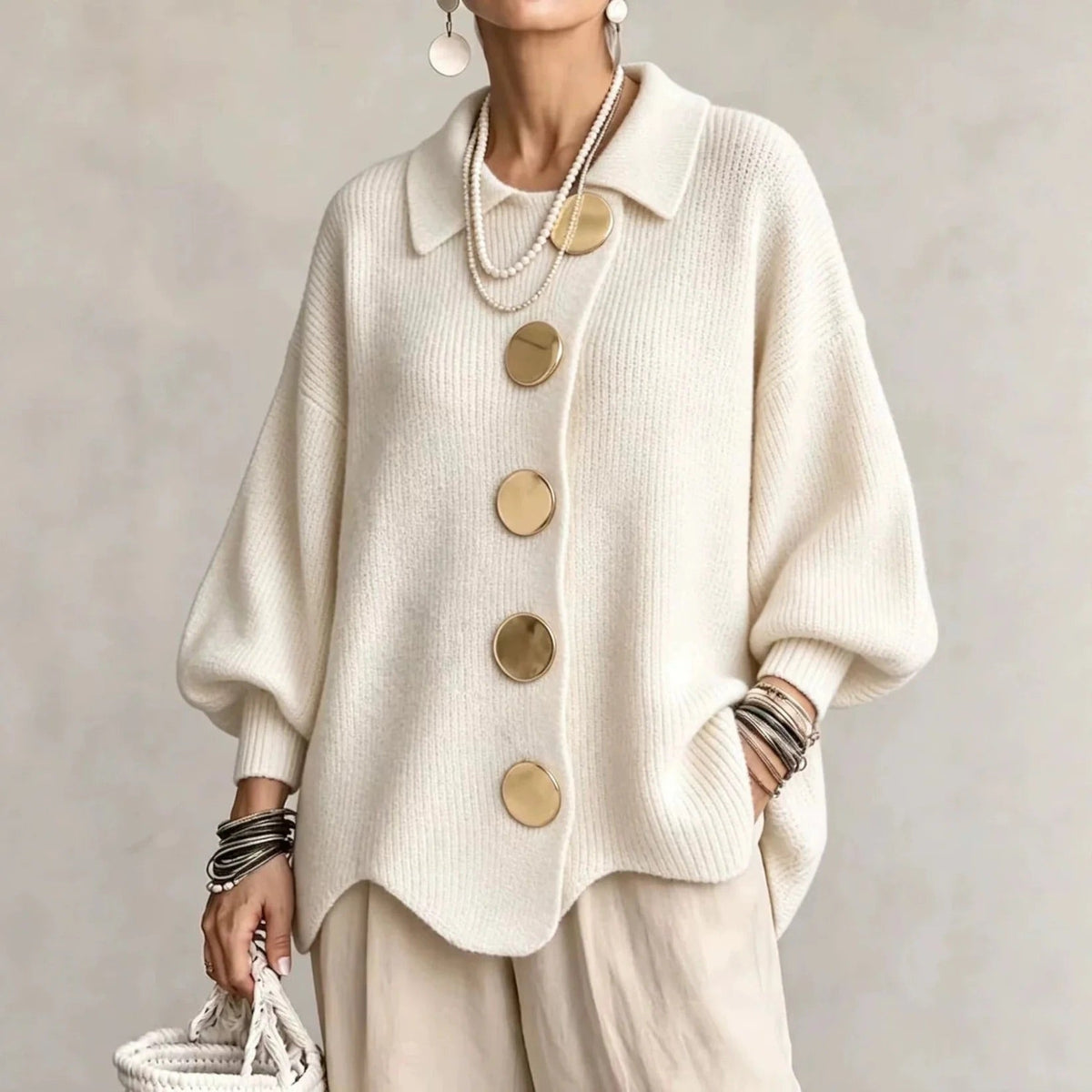 Oversized Collared Button Cardigan