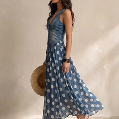 Midi chiffon dress with polka-dot pattern