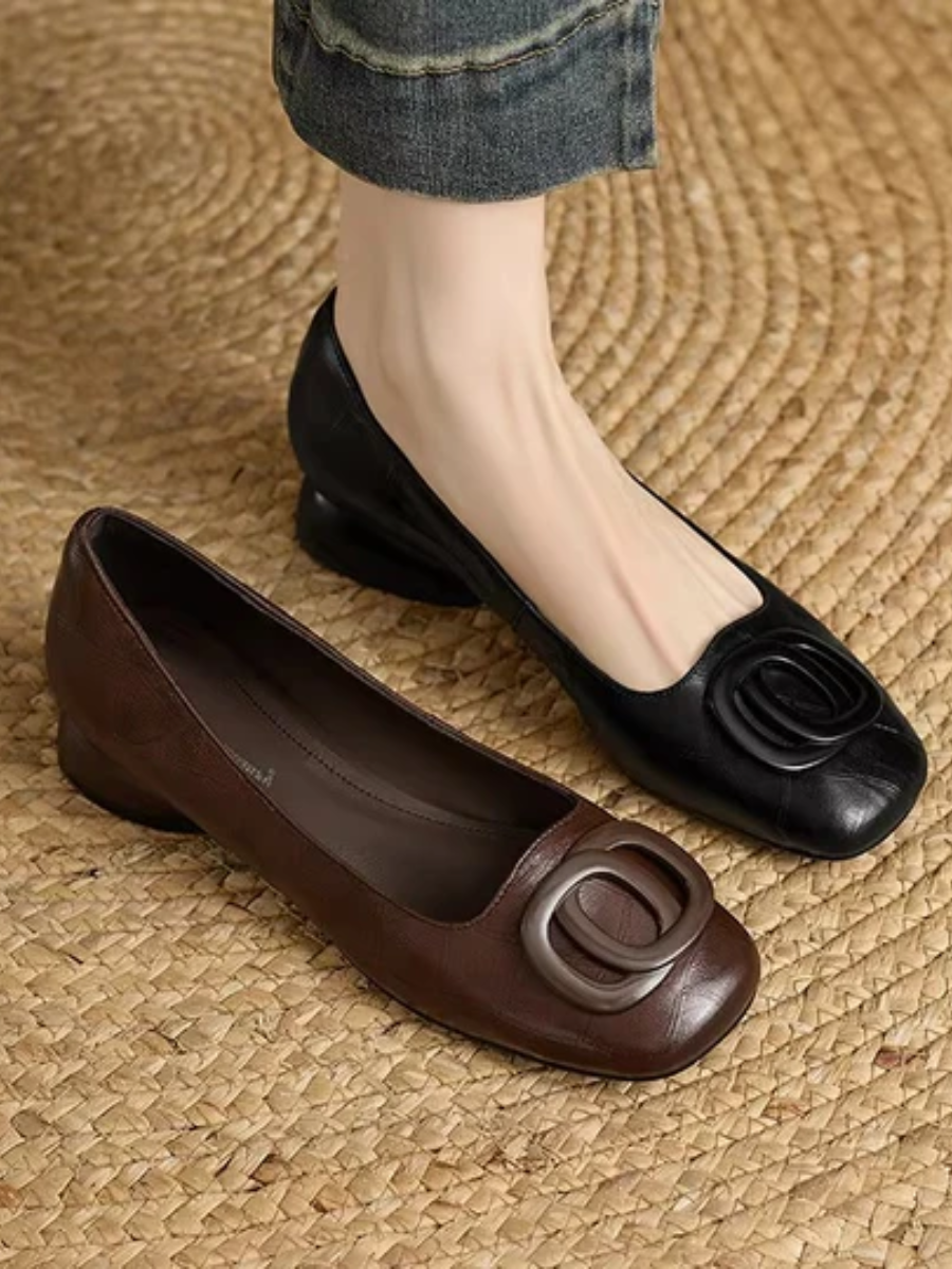 Square-Toe Vegan Leather Ballet Flats