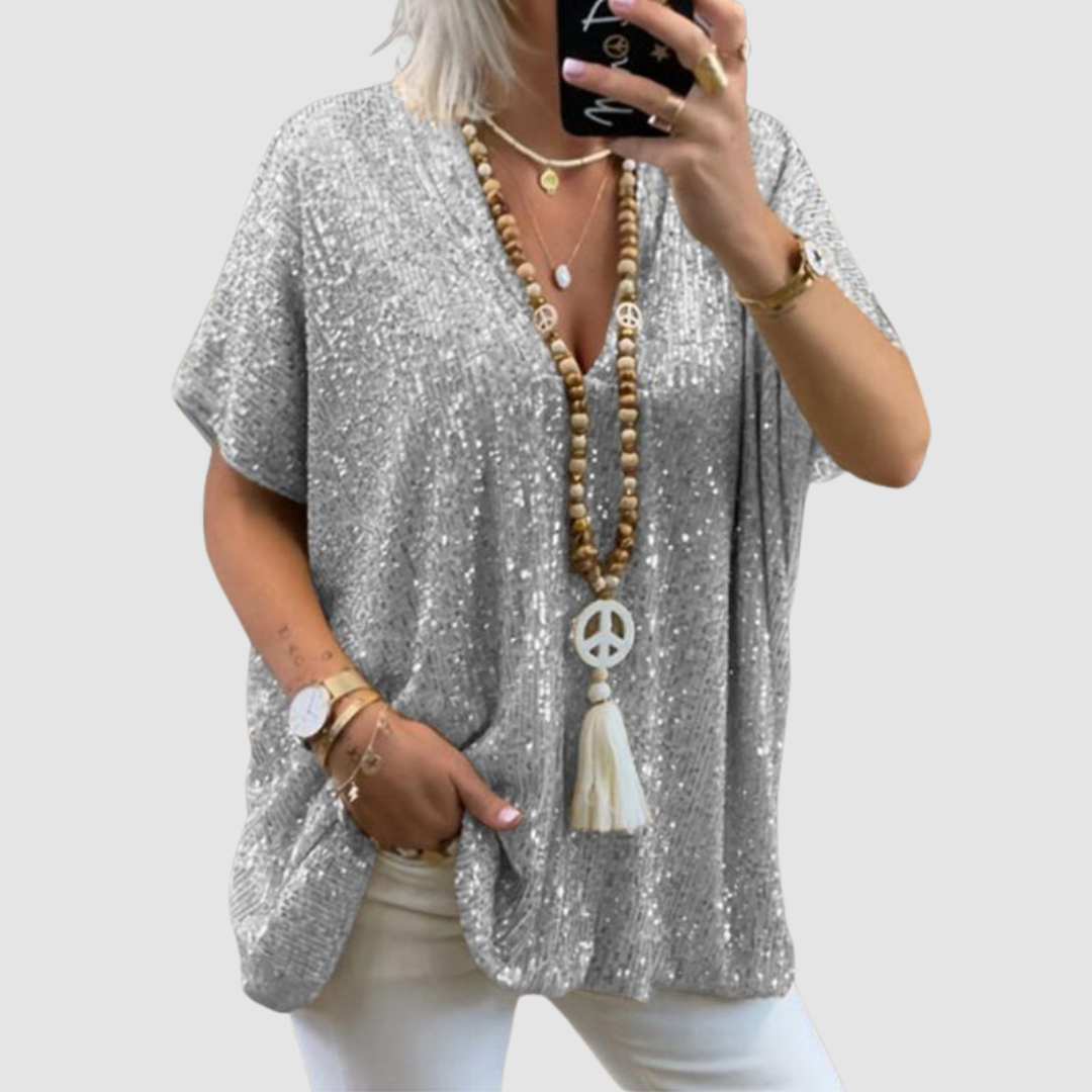 V-Neck Sequin Top