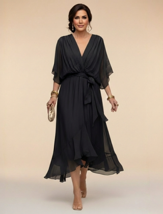 Monique | V-Neck Chiffon Midi Dress