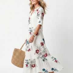 Mia | Flowy Midi Dress in Scattered Florals