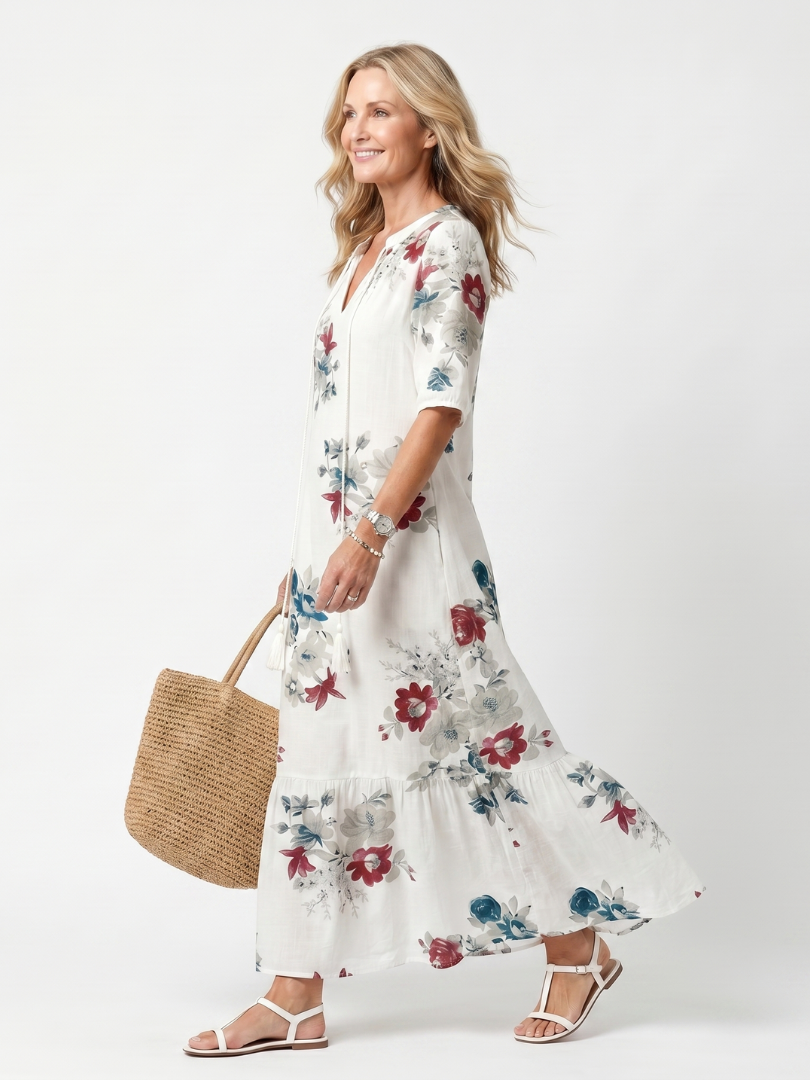 Mia | Flowy Midi Dress in Scattered Florals