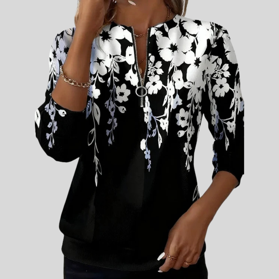 Floral Print Zip Sweatshirt