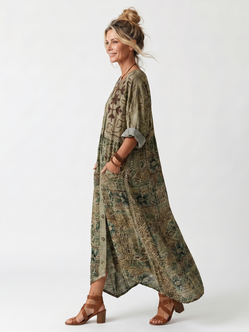 Nora | Oversized Button-Front Midi Dress with Pocket