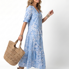 Zoe | Flowy Floral Midi Dress with Tie Detail