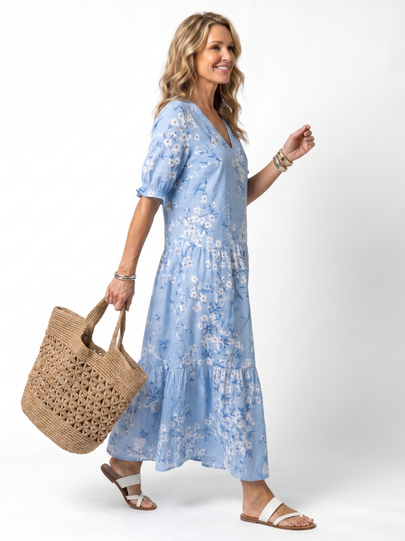 Zoe | Flowy Floral Midi Dress with Tie Detail