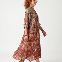 Julia | Mixed-Print Midi Dress with Pockets