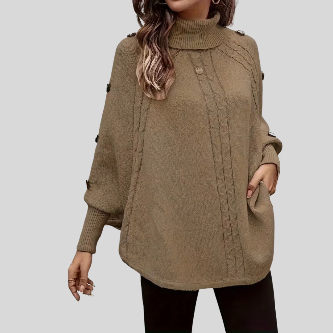 High-Neck Cable-Knit Sweater