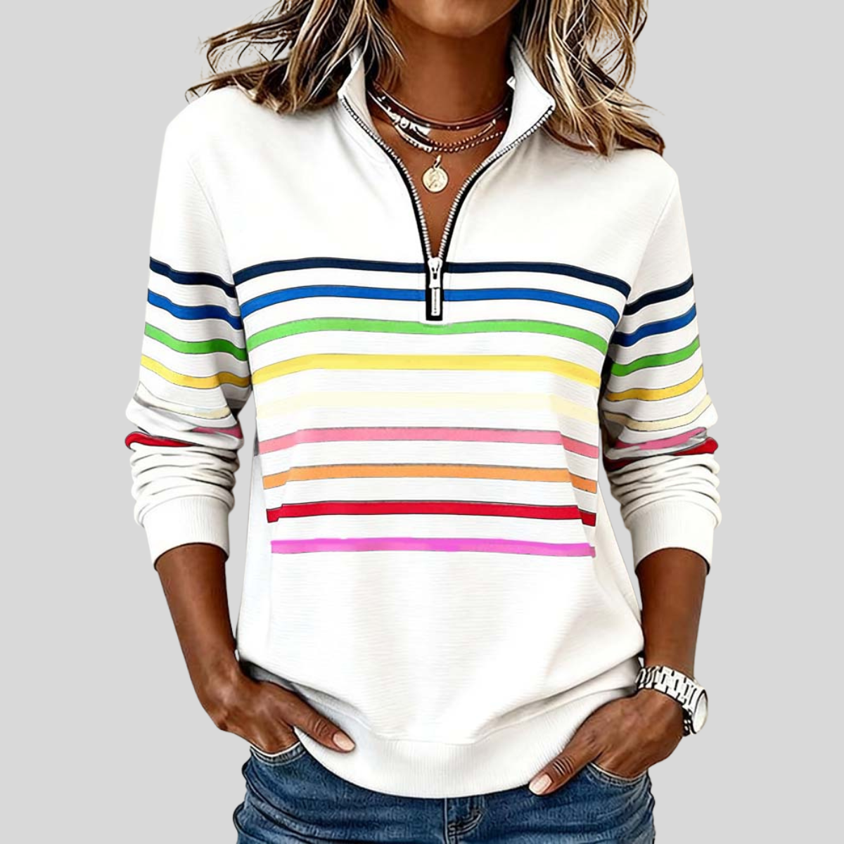 Colourful Striped Quarter-Zip Sweatshirt