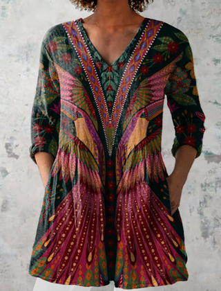 Long Blouse with V-Neck