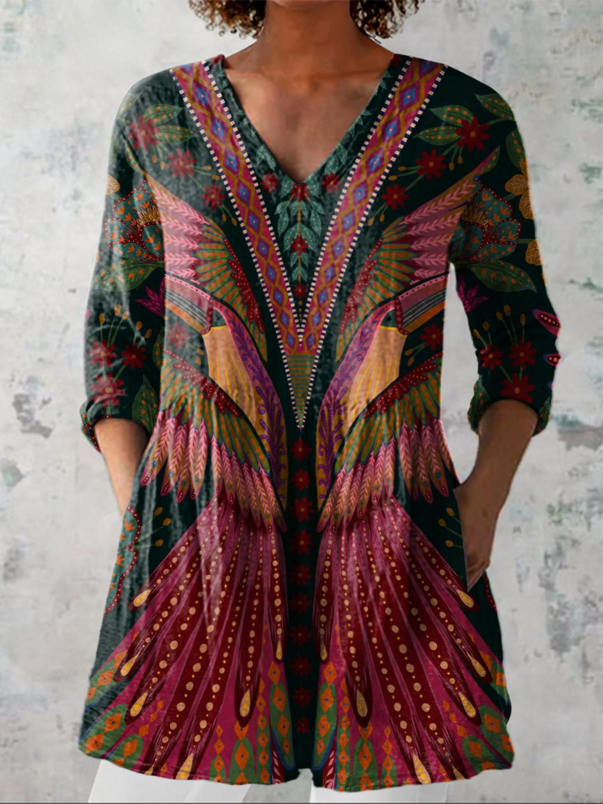 Long Blouse with V-Neck