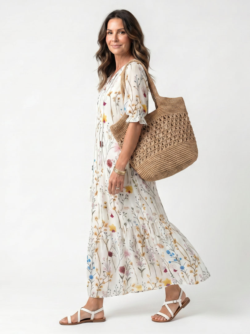 Tessa | Flowy Botanical-Print Midi Dress
