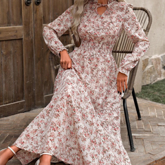Odette | Tie-Neck Maxi Dress with Puff Sleeves