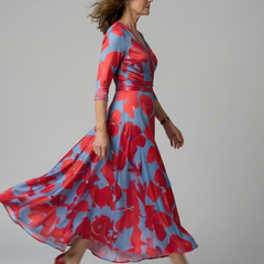 Natalie | Wrap-Neckline Midi Dress with 3/4 Sleeves