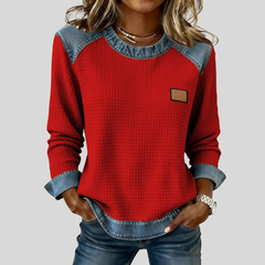 Patchwork Design Waffle Sweatshirt