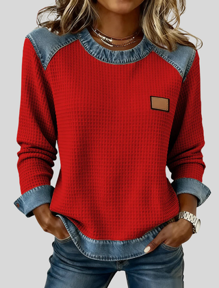 Patchwork Design Waffle Sweatshirt