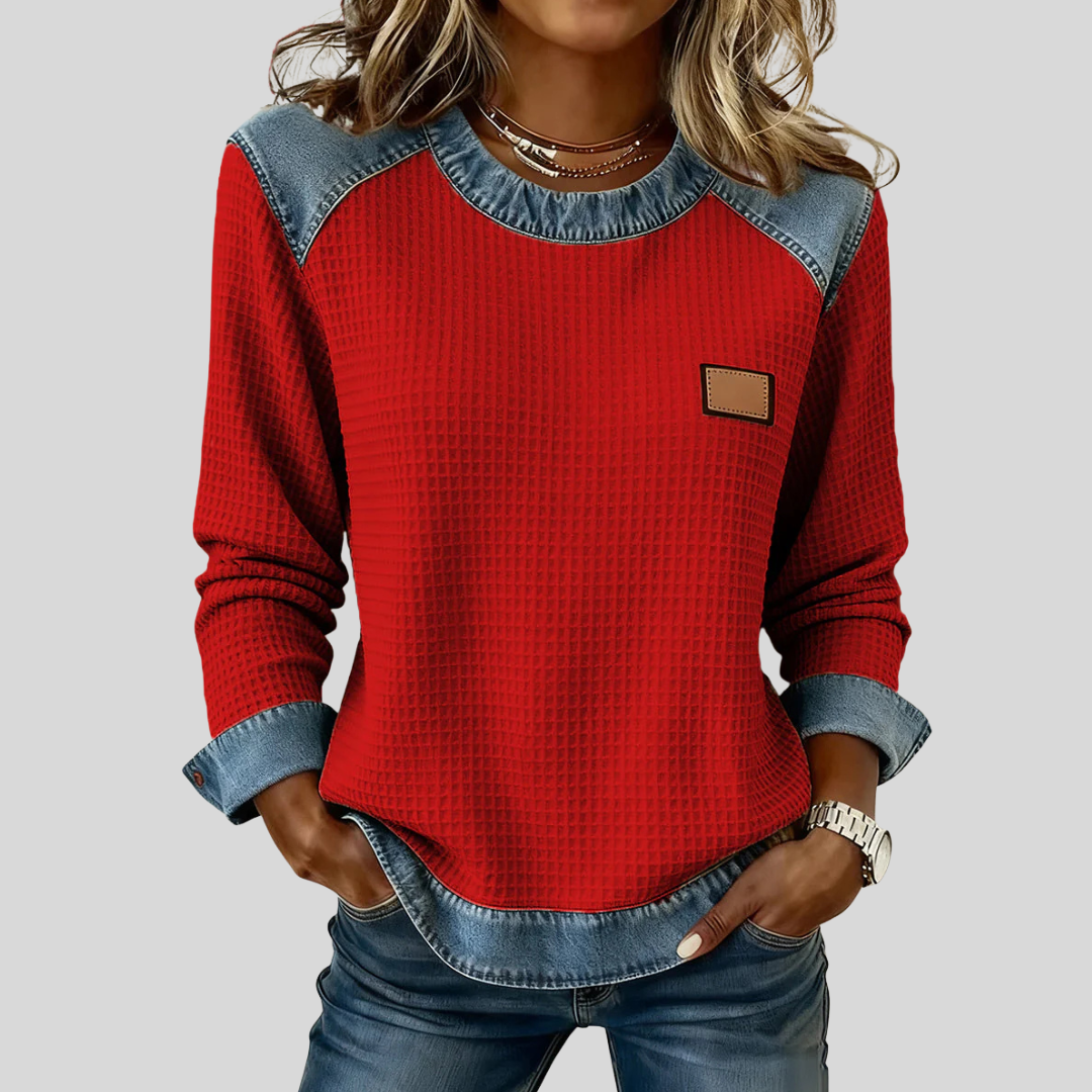 Patchwork Design Waffle Sweatshirt