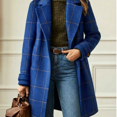 Plaid Wool-Blend Long Coat