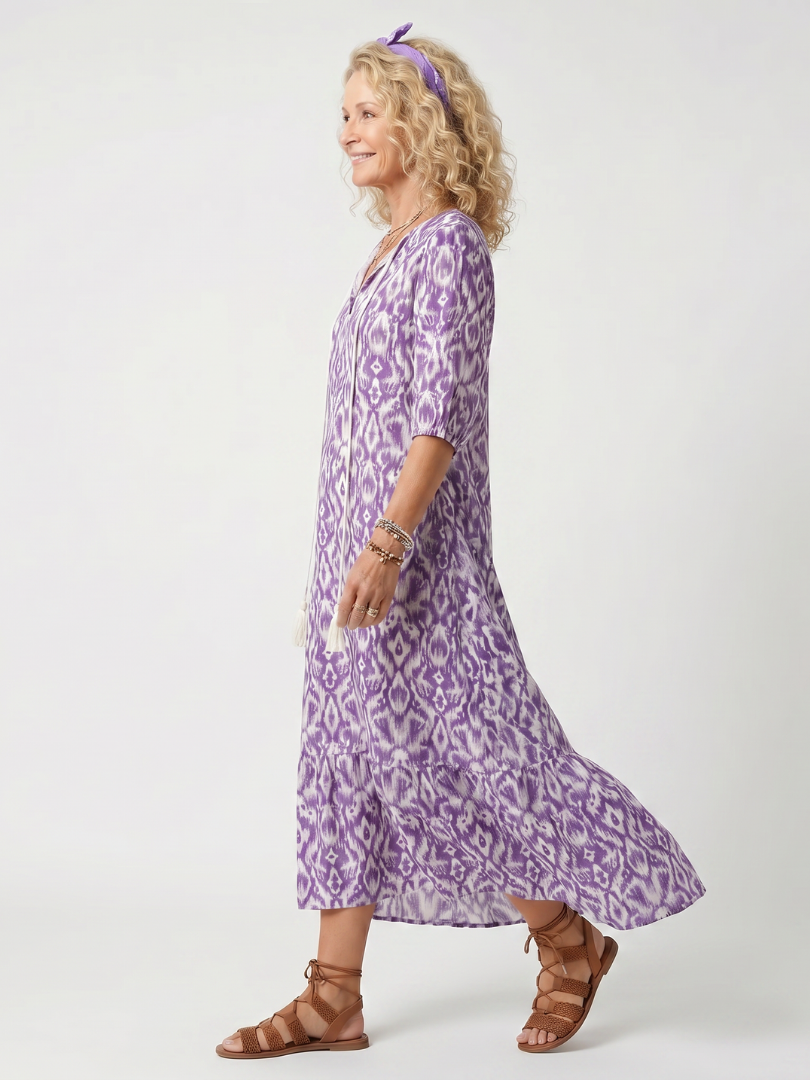 Marisa | Flowy Printed Midi Dress with Tie Detail