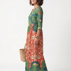 Hannah | Mixed-Print Midi Dress