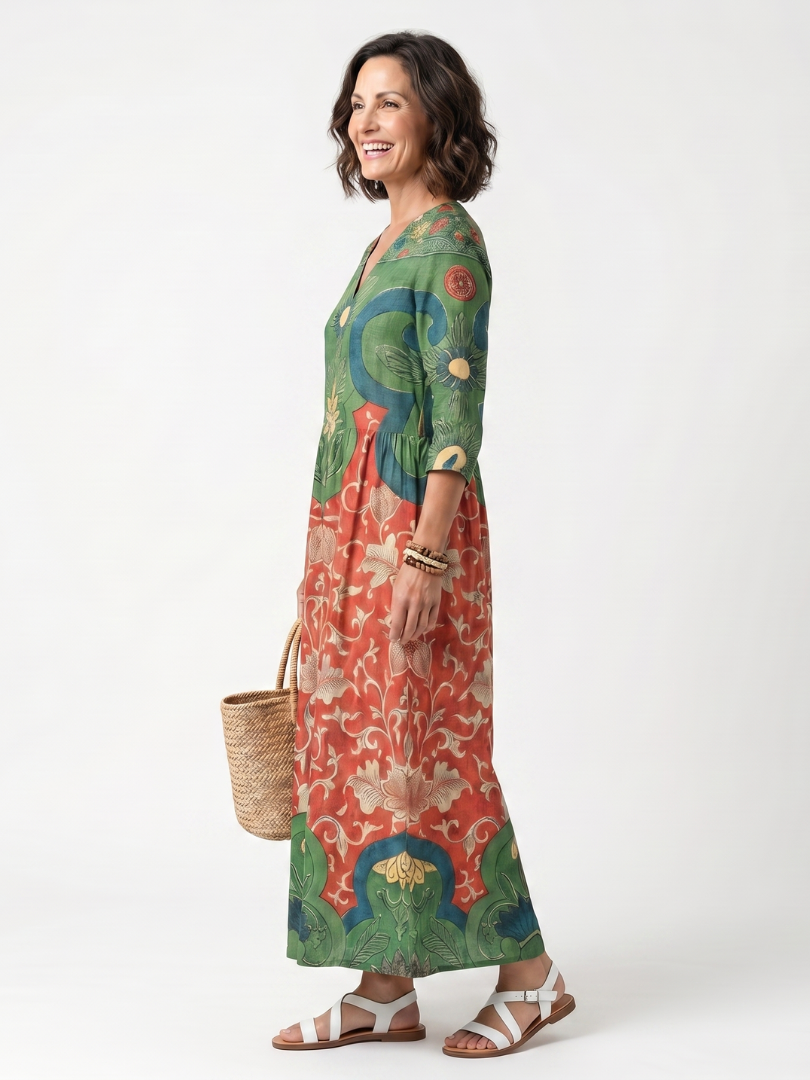 Hannah | Mixed-Print Midi Dress