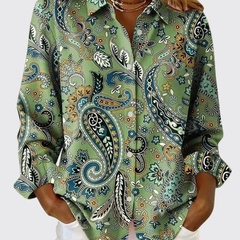 Paisley Print Button-Up Blouse